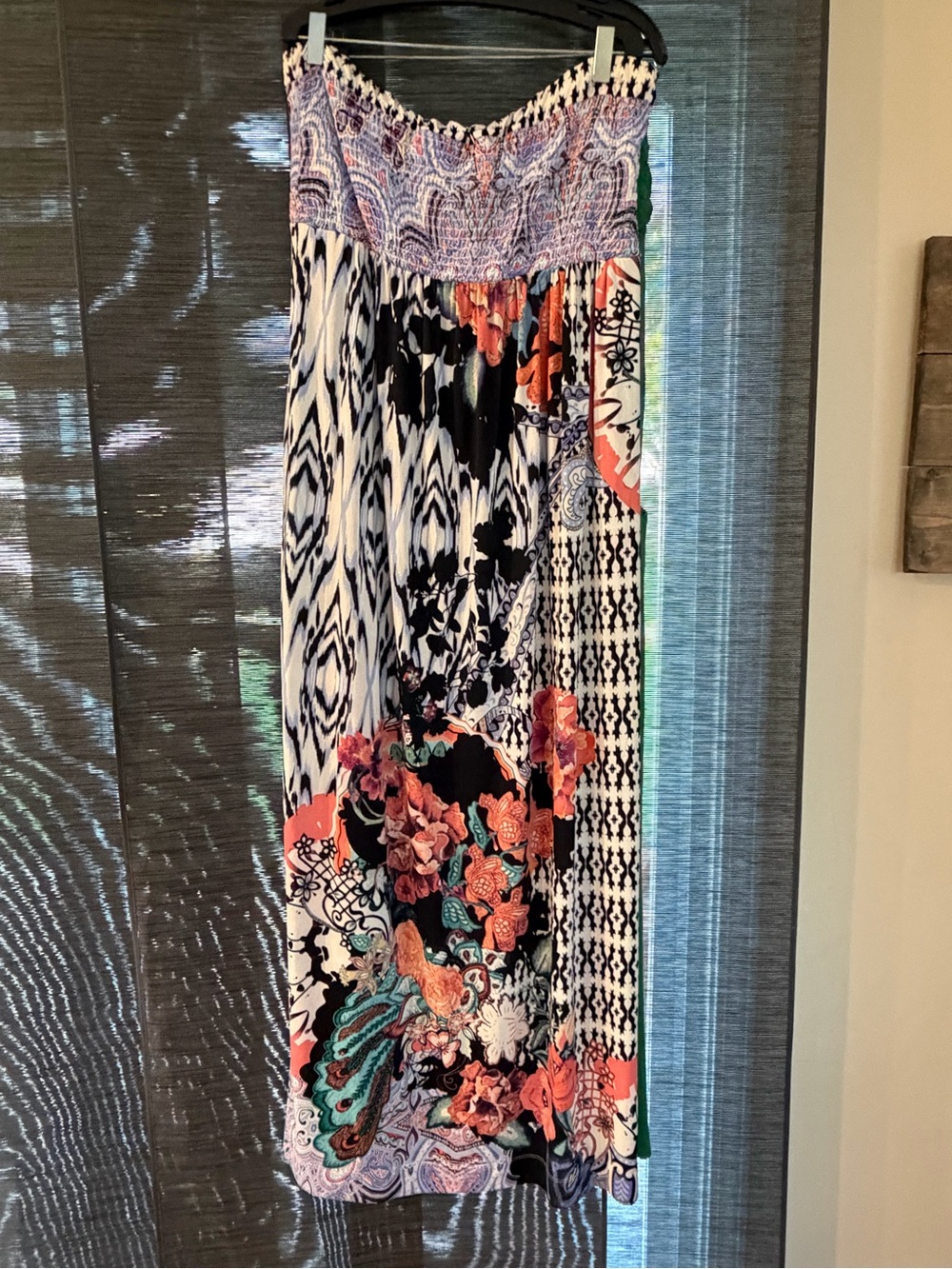 Soma Multi-Print Strapless Maxi Dress in Black, Coral & Teal - Picture 1 of 1
